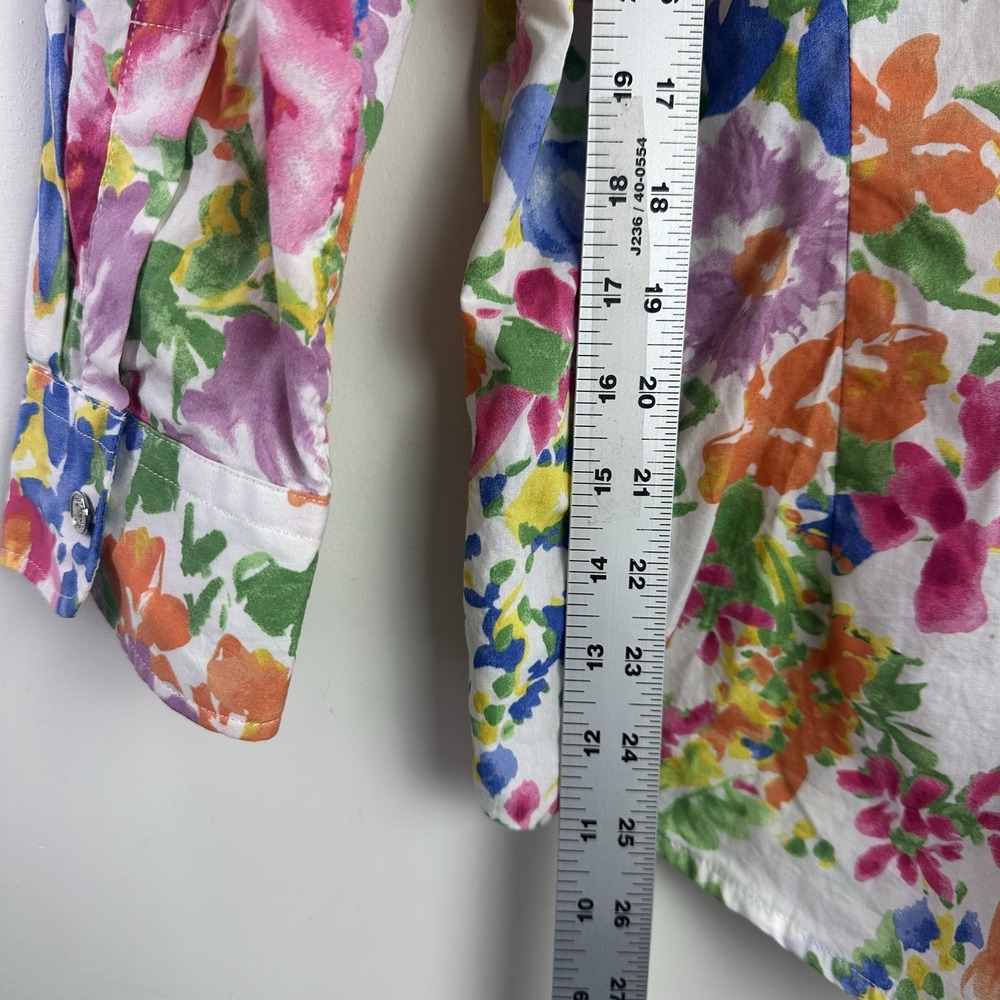 Chaps Classics 100% cotton pink Floral print 3/4 sleeve button front shirt L - Picture 6 of 8
